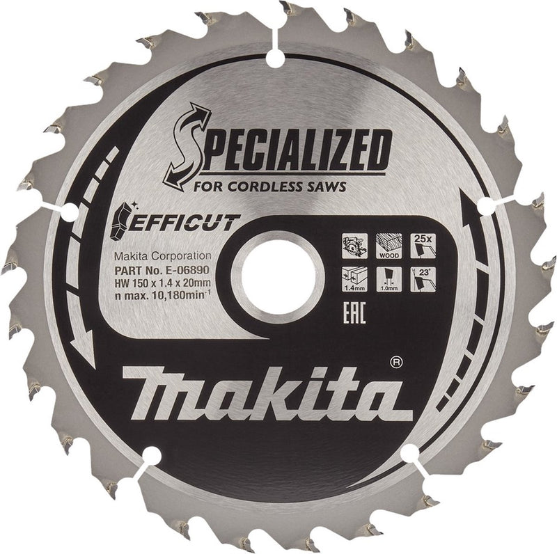 Makita cirkelzaagblad voor hout | efficut | ø 150mm asgat 20mm 25t - e-06890