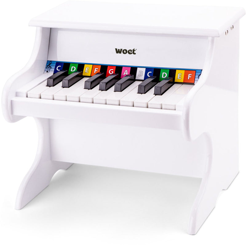 Pianoforte giocattolo in legno Woet ® - strumento giocattolo - bianco - incluso libretto di spartiti e caricatore per toni - da 3 anni - suonare il pianoforte per bambini
