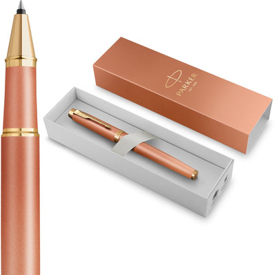 Parker estoy escribiendo rituales bolígrafo roller | refrescante acabado naranja con degradado de color y detalles dorados | punta fina | tinta negra | embalaje de regalo