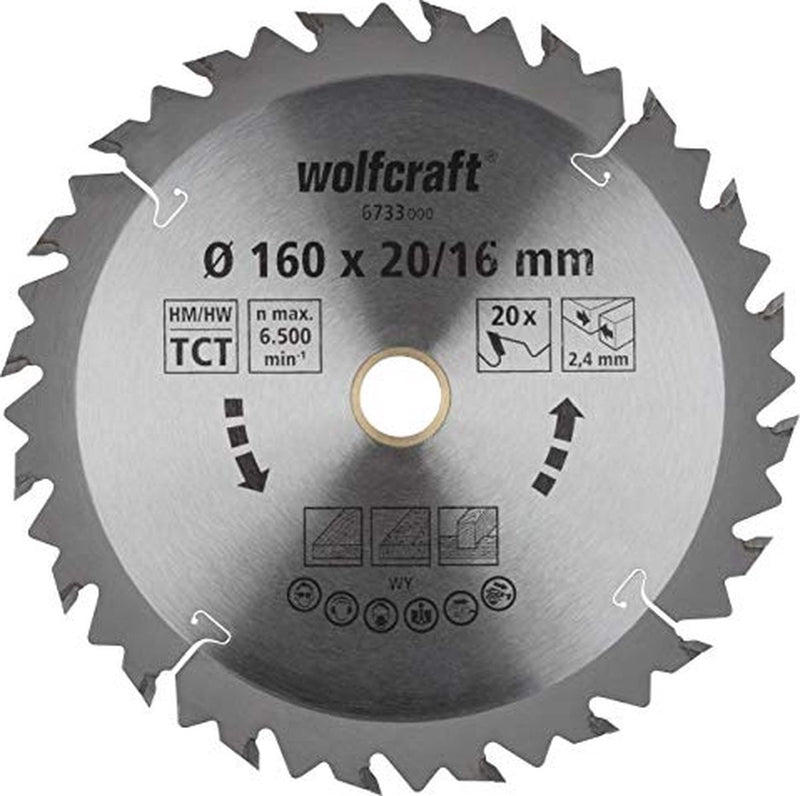 Wolfcraft - lama per sega circolare 160x16mm 160x20mm - 20 denti hm - tagli rapidi e grossolani - 6733000