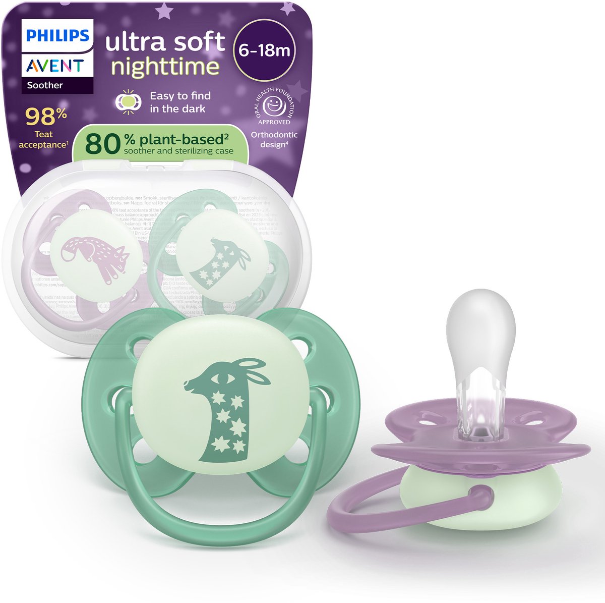 Philips avent ultra soft nighttime - da 6 a 18 mesi - ciuccio che si illumina al buio - scf094 04