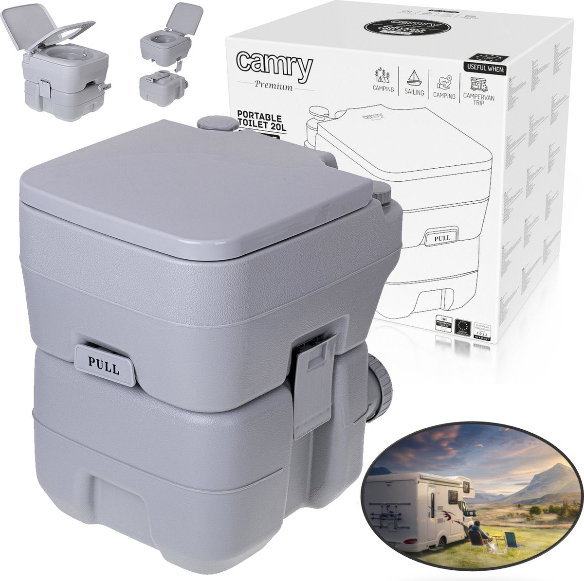 Camry - inodoro de camping - inodoro móvil de 20 litros con depósito de agua de 13 litros