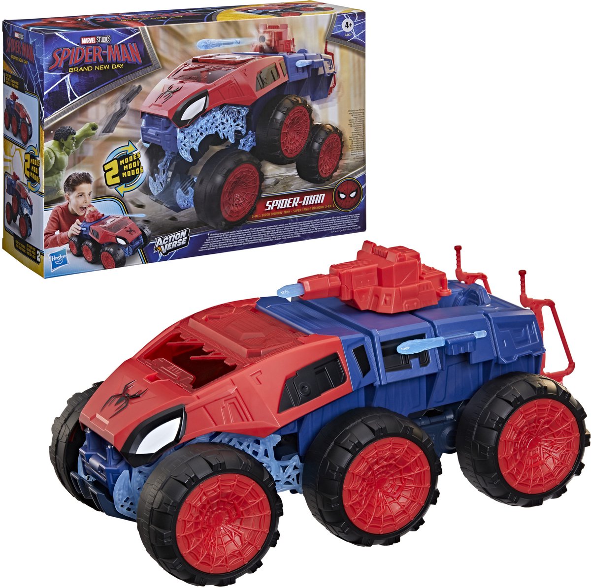 Hasbro Marvel Spider-Man - nuovissimo carro armato 2 in 1 super masticatore - veicolo giocattolo e action figure