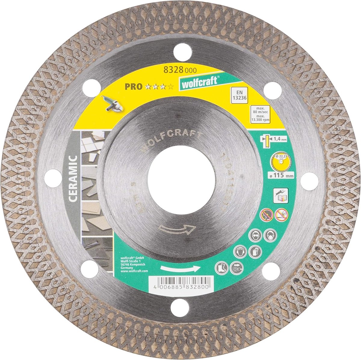 Wolfcraft - disco da taglio diamantato 115mm - pro ceramic turbo per smerigliatrici angolari - 8328000