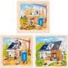 Puzzle de madera de 3 capas de Goki - construcción de casas - 35 piezas