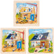Puzzle de madera de 3 capas de Goki - construcción de casas - 35 piezas