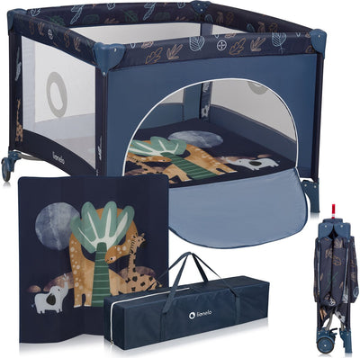 Lionelo bonnie babybox kinderbox 0-36 maanden – opvouwbare speelbox met t25 schuimmatras, zijdeur met ritssluiting, mesh zijkanten, wielen met rem en draagtas – tot 15 kg
