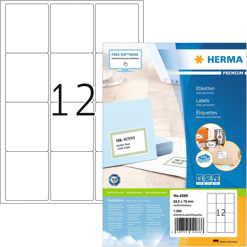 Etichette per indirizzi Herma bianche 63,5x72 premium a4 1200 pz.