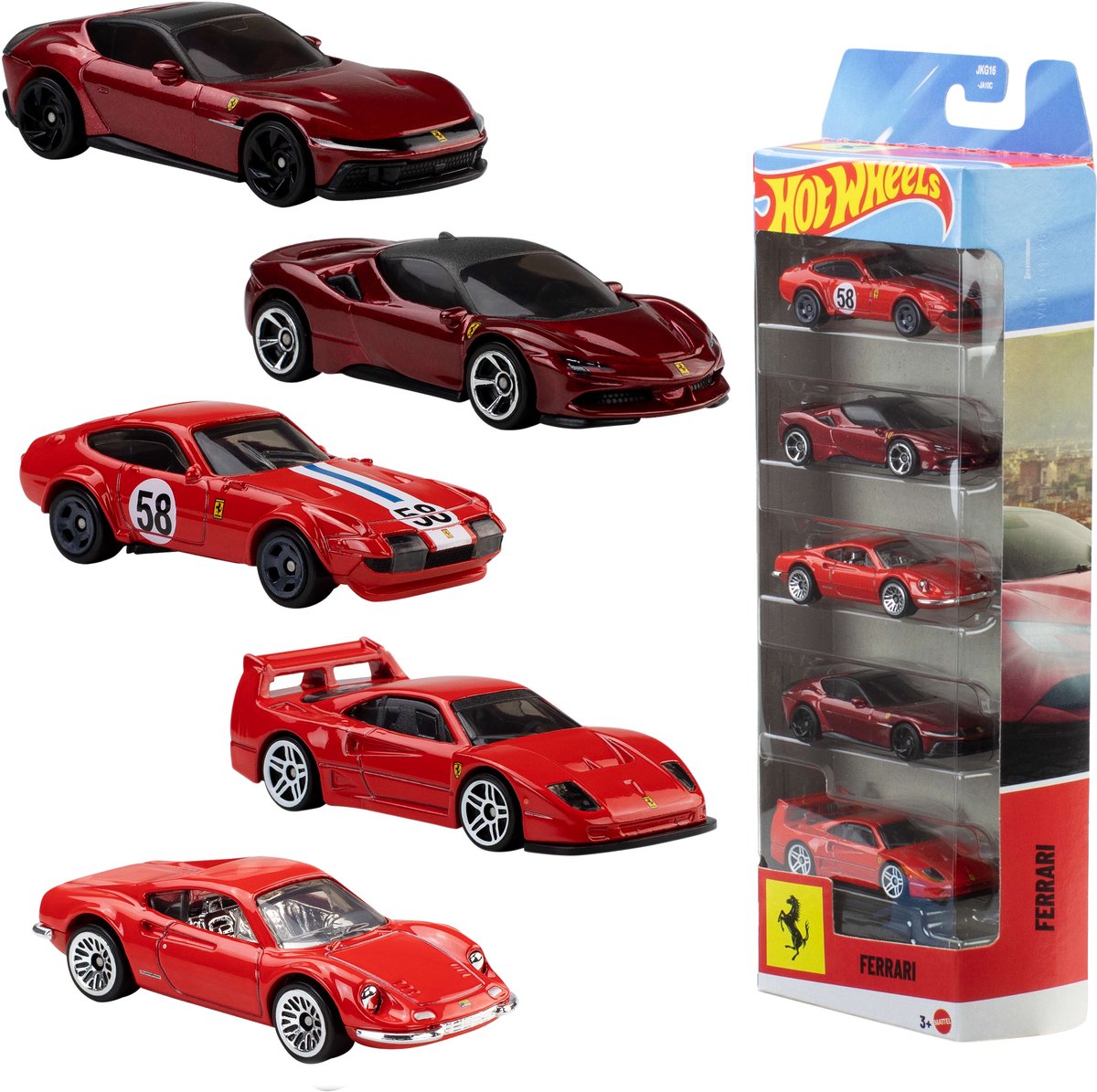 Hot Wheels Ferrari - set di 5 macchinine Ferrari in metallo