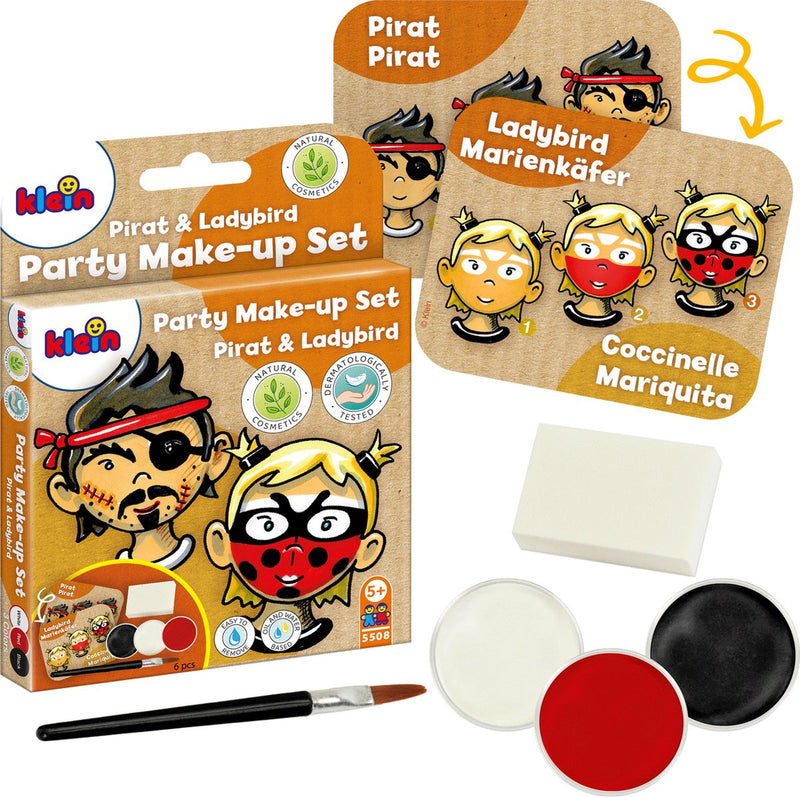 Set trucco per feste Klein Toys 'coccinella pirata' - tre compresse di vernice in nero, rosso e bianco - certificato ISO 16128