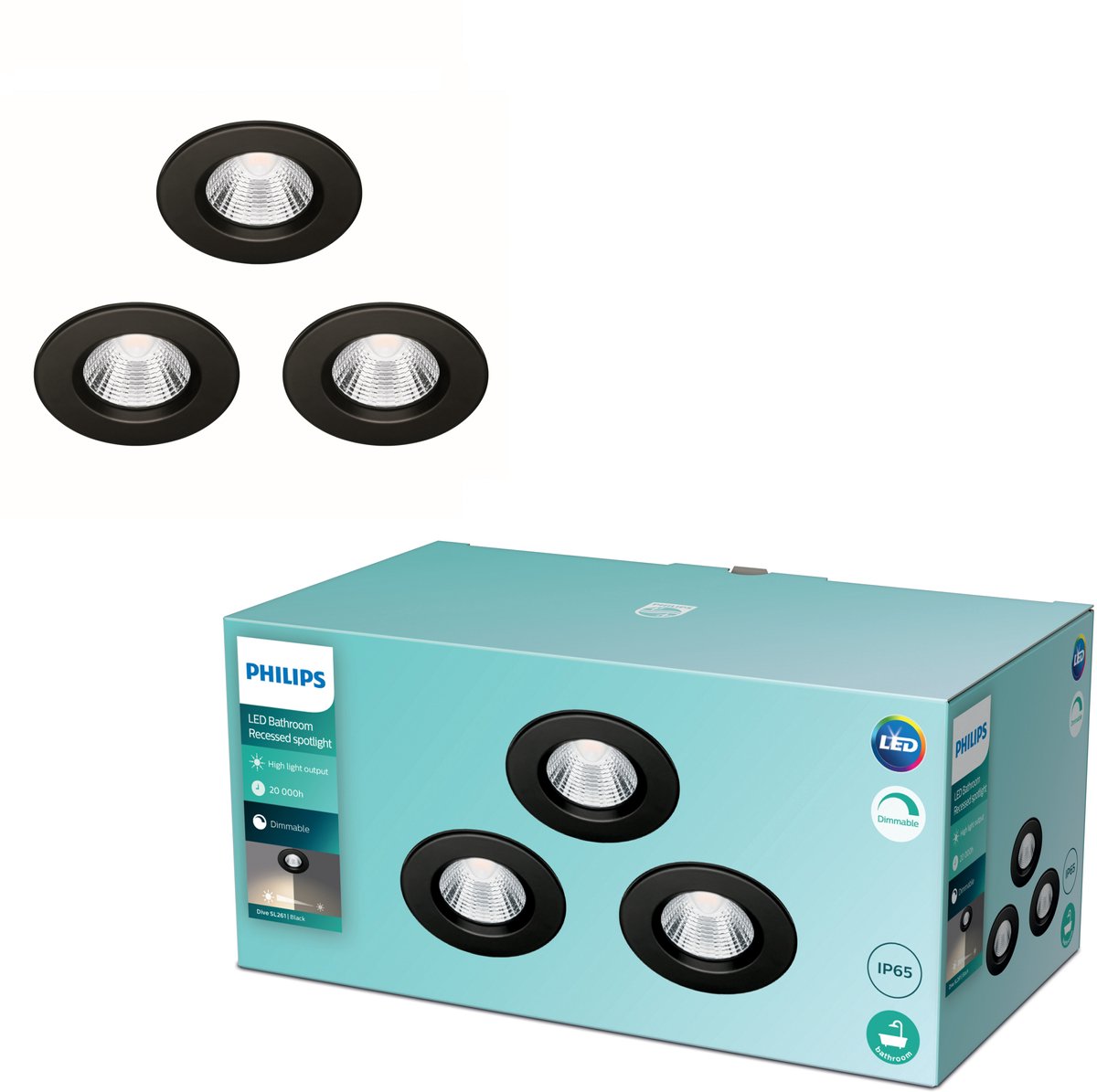 Faretto da incasso per bagno Philips LED Philips Dive - nero - 5 W - confezione da 3