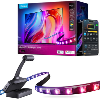 Govee TV backlight 3 pro - Illuminazione LED intelligente per TV da 55-65 pollici - Tripla fotocamera HDR - Compatibile con materiali