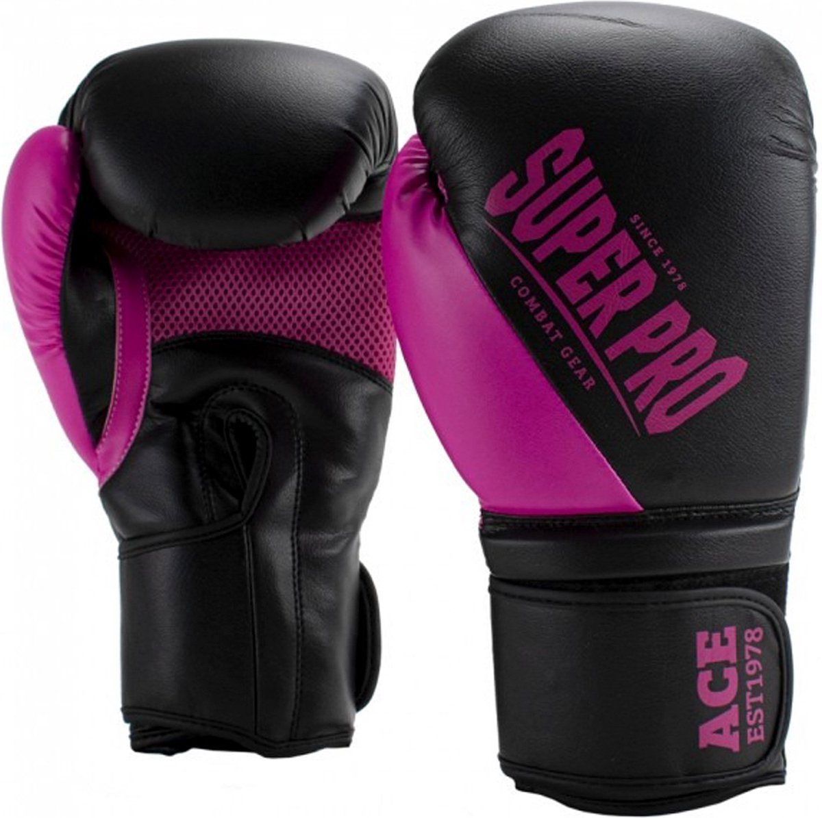 Guantoni da boxe Super Pro Combat Gear Ace (Kick) Nero Rosa 6oz