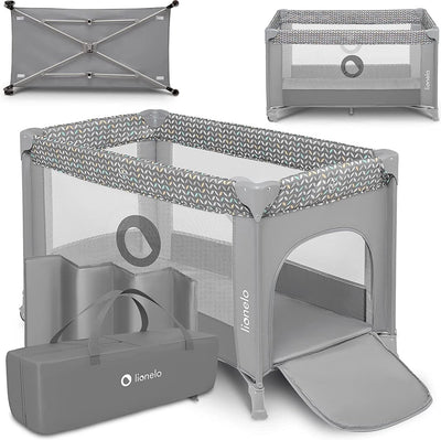 Lettino da campeggio Lionelo 3 in 1 - lettino pieghevole box da viaggio - 60x120 cm - 0-36 mesi fino a 15 kg - con materasso comfort - ingresso laterale con cerniera - ruote - borsa per il trasporto - lettino stefi box culla