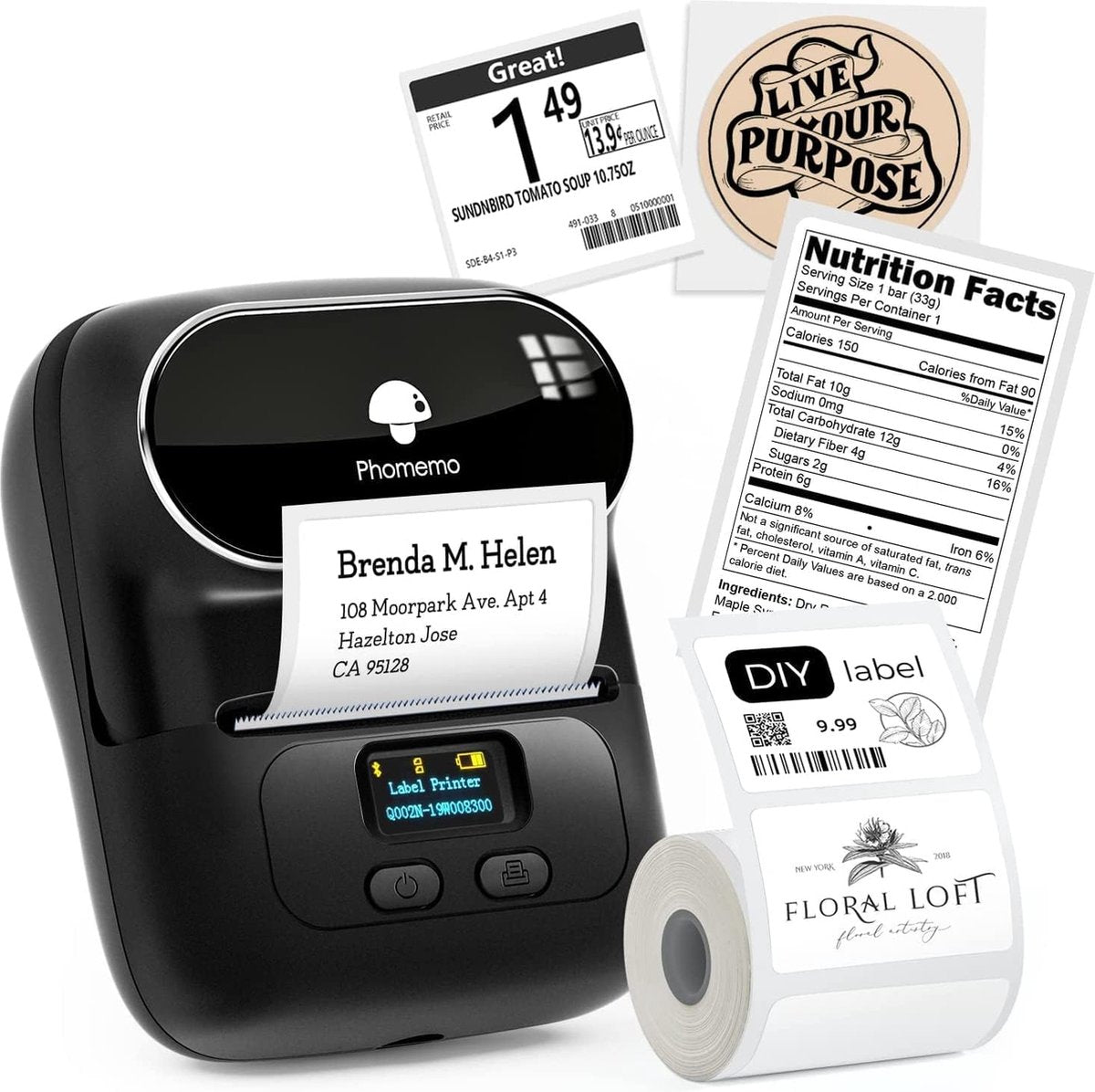 Phomemo m110 labelprinter - bluetooth - thermische transfer - met app - labels inbegrepen - bluetooth