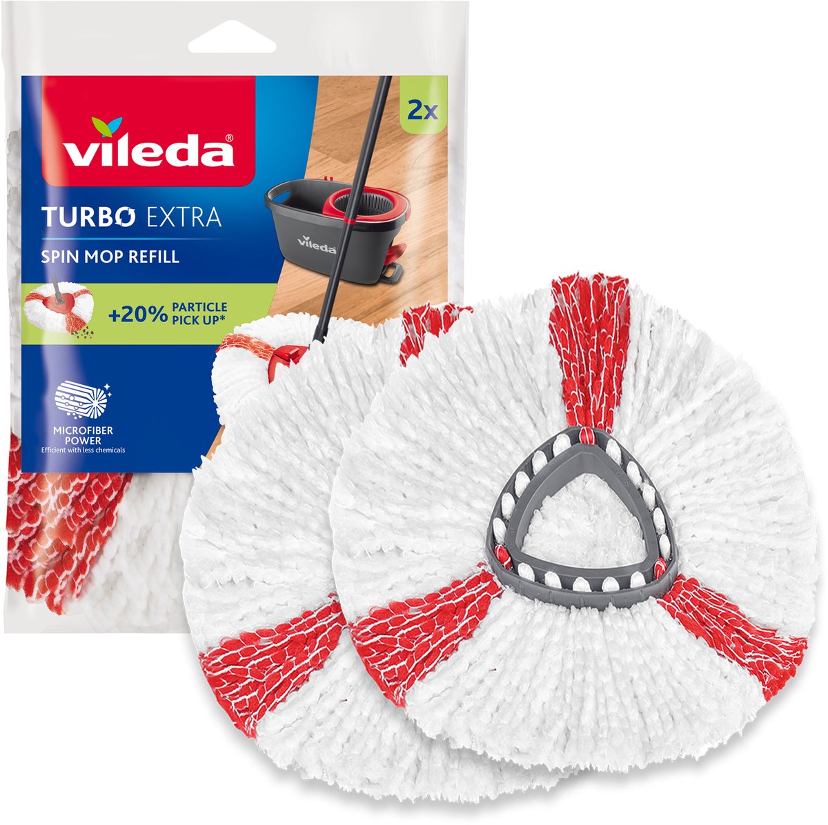 Vileda turbo vervanging - set van 2 - geschikt voor alle centrifugesystemen van - +20% extra reinigingsvermogen - voor alle vloeren