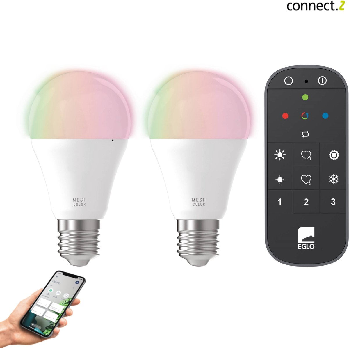 Eglo connect.z pacchetto eglo starter-z starter - 2x lampade led e27 rgb - telecomando - zigbee