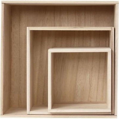 Creativ company houten showdozen vierkant set van 3 stuks h:15-28