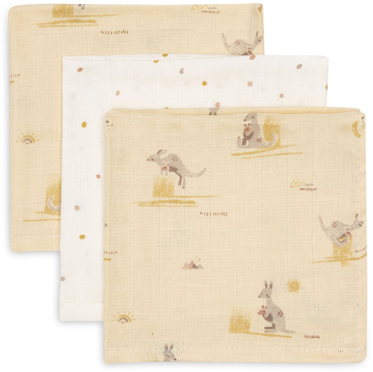 Jollein panno idrofilo per la bocca - 31x31 cm - kangaroots - 3 pezzi