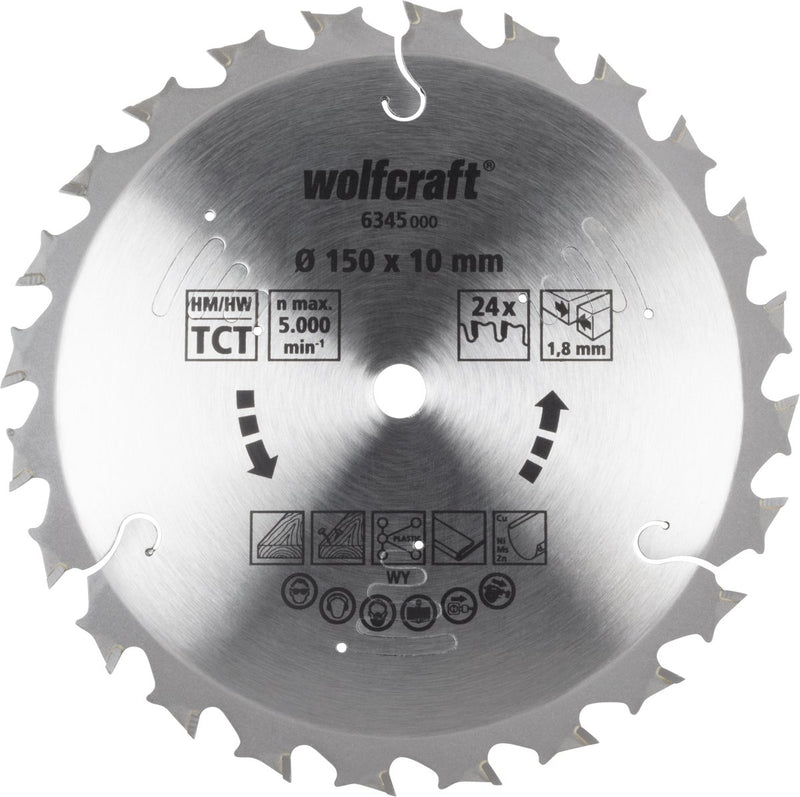 Wolfcraft - lama per sega circolare 150x10mm - 24 denti - per sega circolare manuale a batteria - serie lilla - 6345000