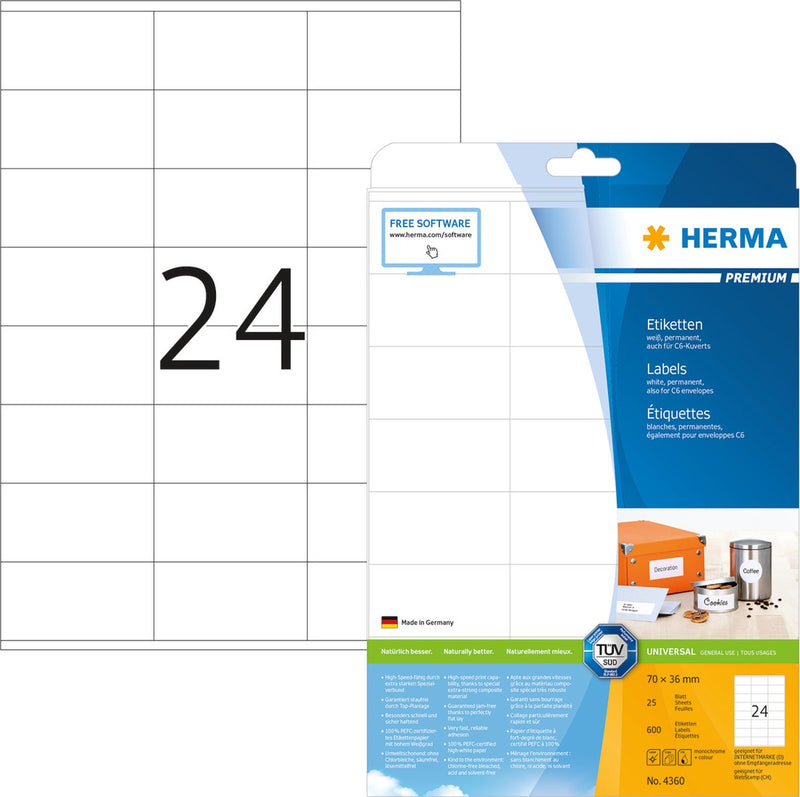 Herma labels white 70x36 premium a4 600 pcs.