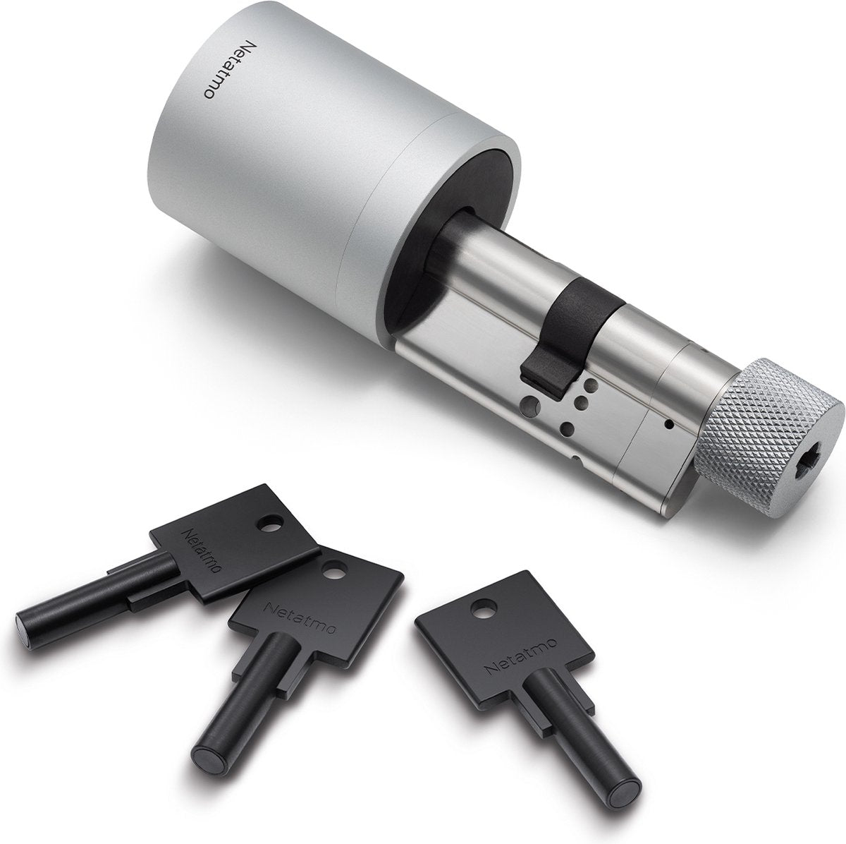 Cerradura de puerta eléctrica netatmo - cerradura de puerta inteligente - 3 llaves - llaves inteligentes - llave nfc - acceso compartido - apple homekit - plateado