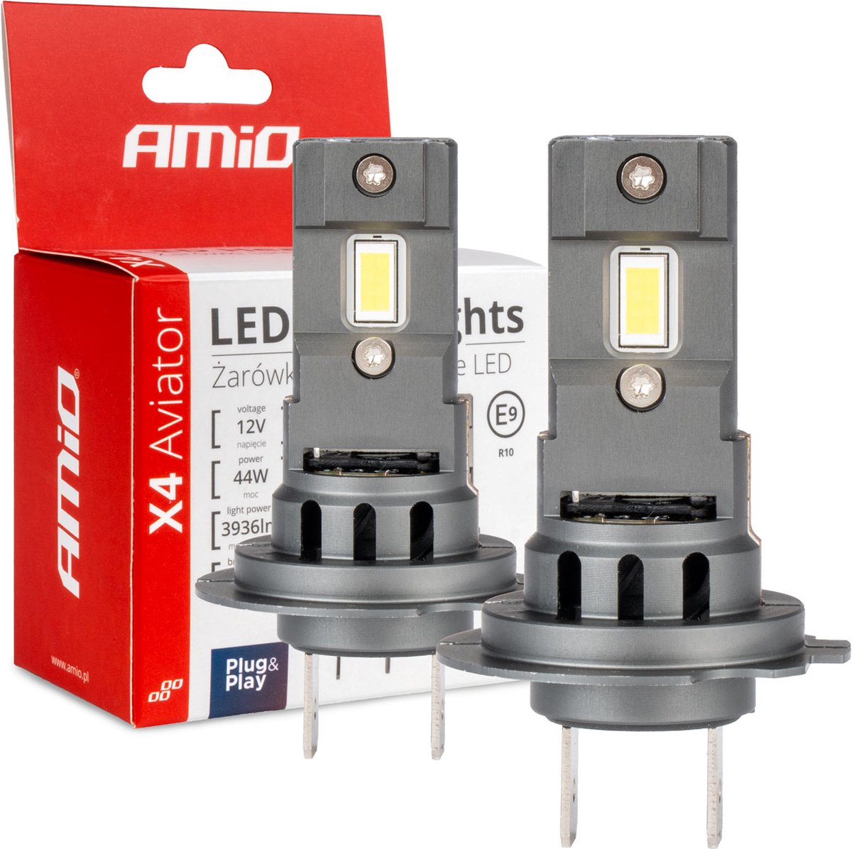 Amio led koplampen x4-serie aviator h7 h18 6500k max. 44w dimlichten wit