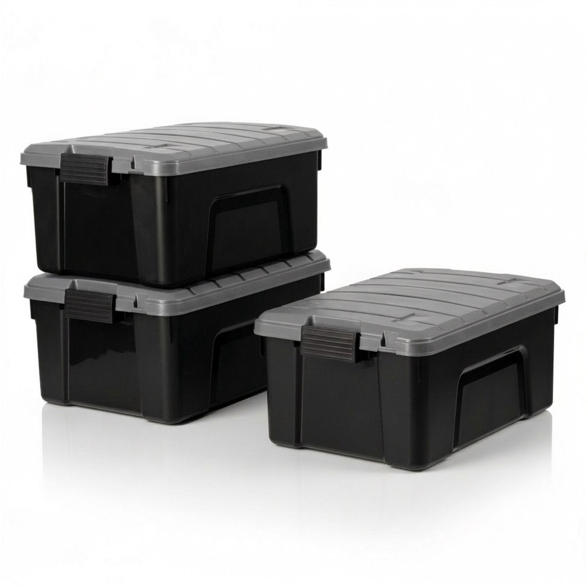 Caja de almacenamiento Iris store it all - 40 l - resistente - apilable - plástico - negro gris - juego de 3