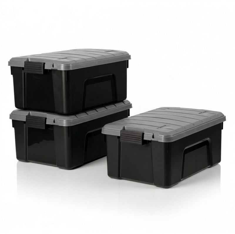Scatola portaoggetti Iris store it all - 40 l - resistente - impilabile - plastica - nero grigio - set di 3