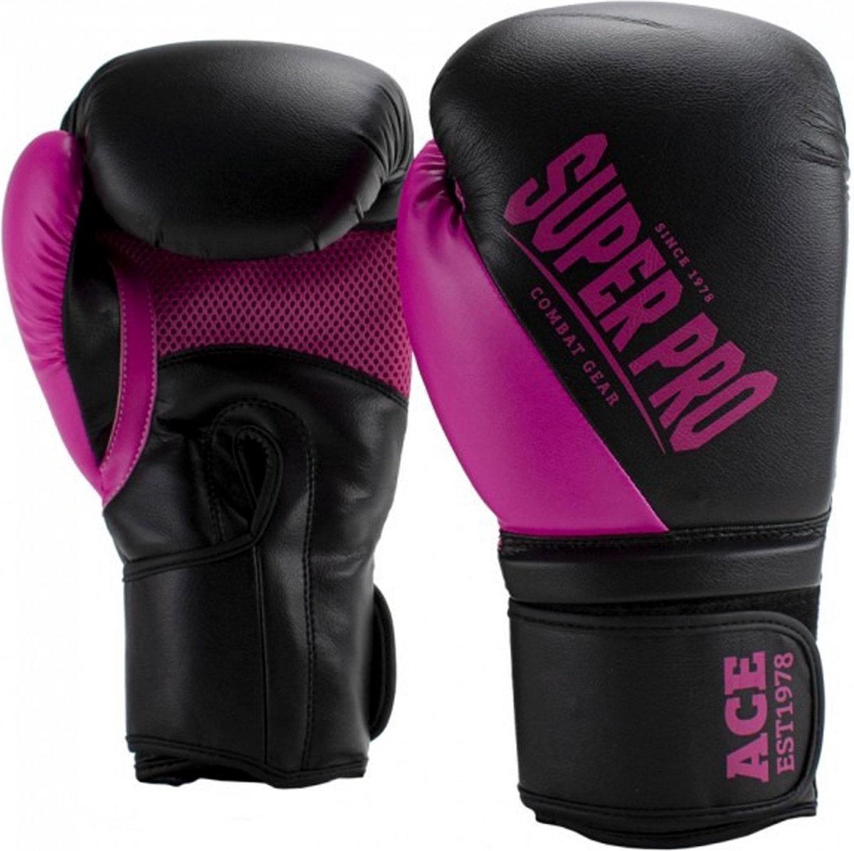 Super pro combat gear ace (kick)bokshandschoenen zwart roze 10oz