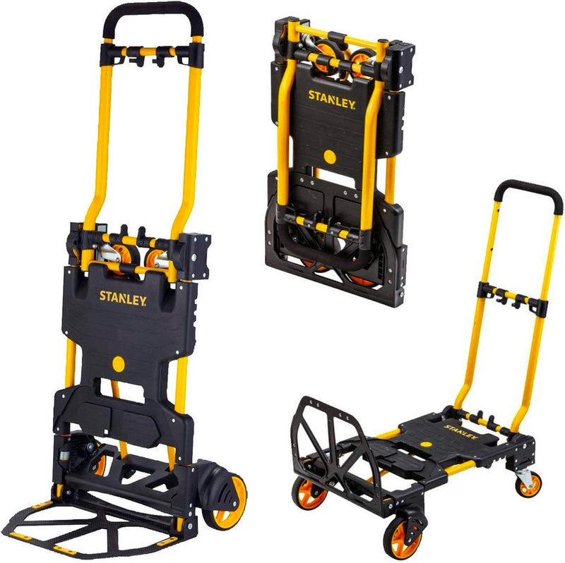 Carretilla de mano y carro de transporte Stanley 2 en 1 - sxwtd-ft585 - capacidad de carga hasta 137 kg - carro con plataforma plegable - multifuncional - negro amarillo