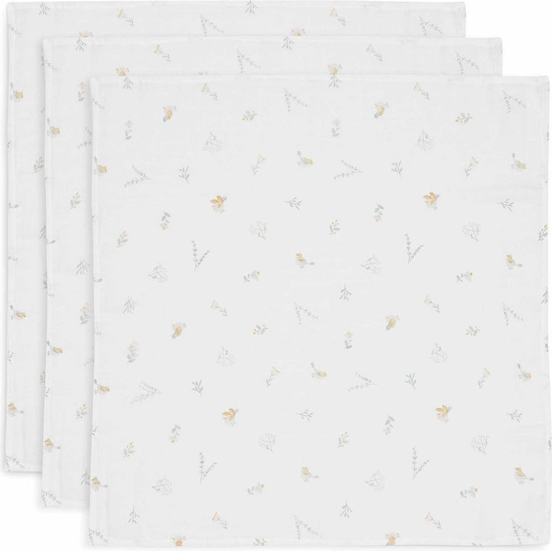Jollein - panno idrofilo piccolo 70x70 cm - panni salva ruttino - cotone morbido - 3 pezzi - adorabili uccellini