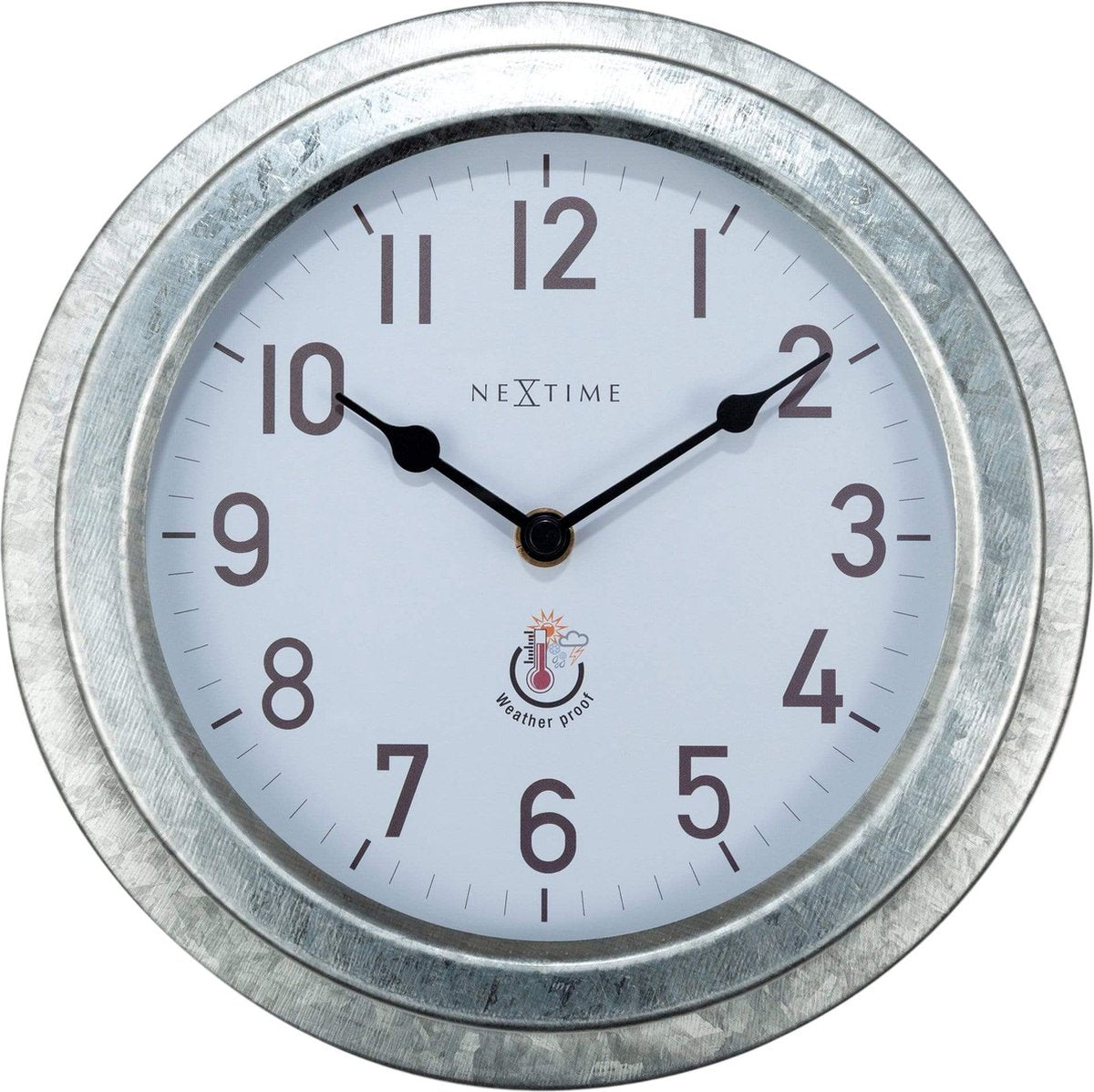 Nexttime Poppy – Orologio da parete per esterni – 22 cm – Metallo – Argento galvanizzato – Resistente alle intemperie