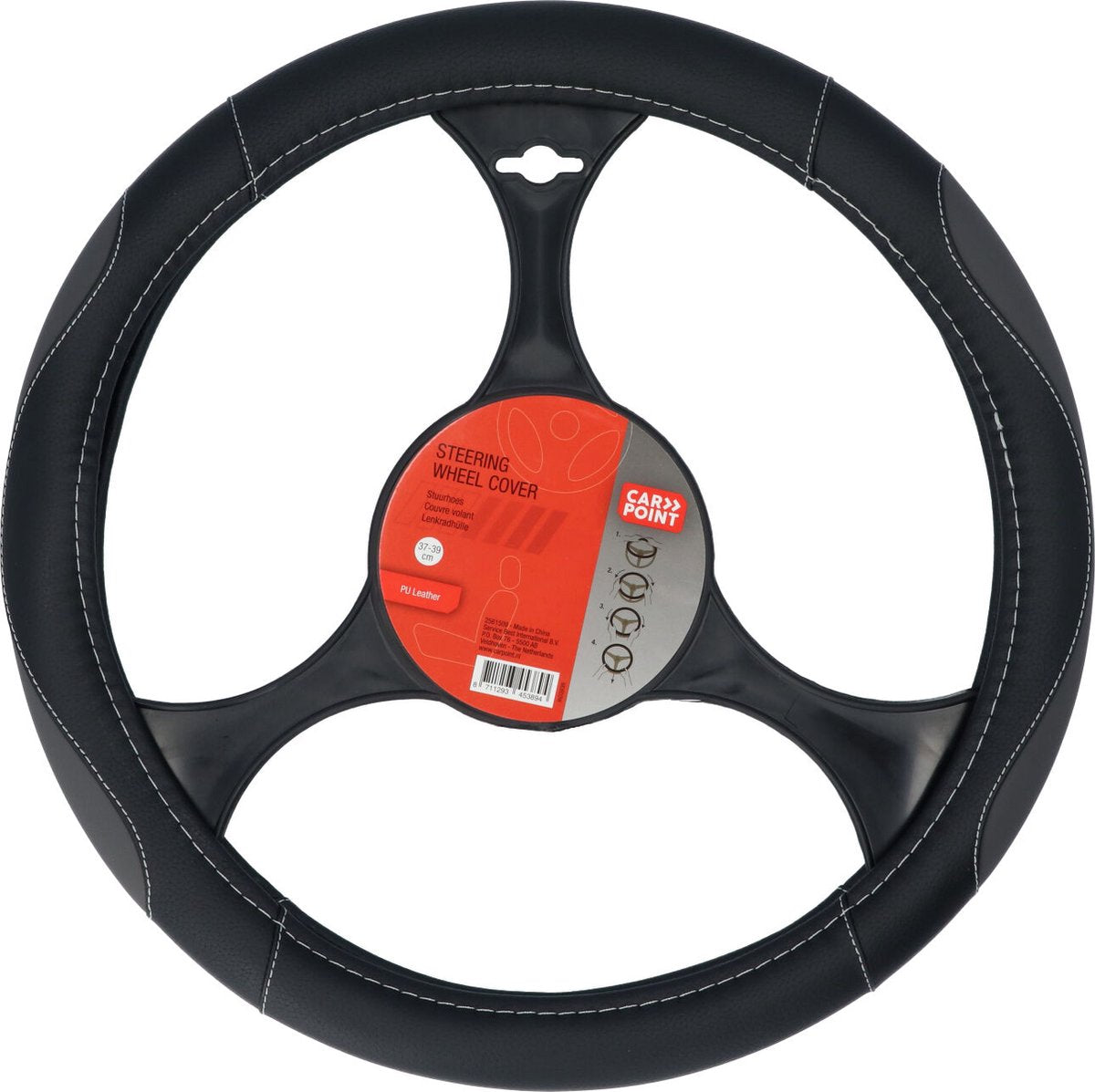 Coprivolante per auto Carpoint - pelle PU nera con grigia - per volanti con un diametro di 37-39 cm