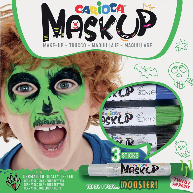Carioca maschera fino mostro pennarelli per pittura facciale - 3 colori (verde blu nero) - trucco per bambini - lavabile