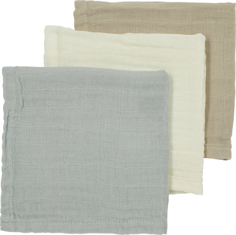 Salviette viso Meyco Baby Uni - confezione da 3 - idrofile - sabbia grigio chiaro bianco sporco - 30x30 cm