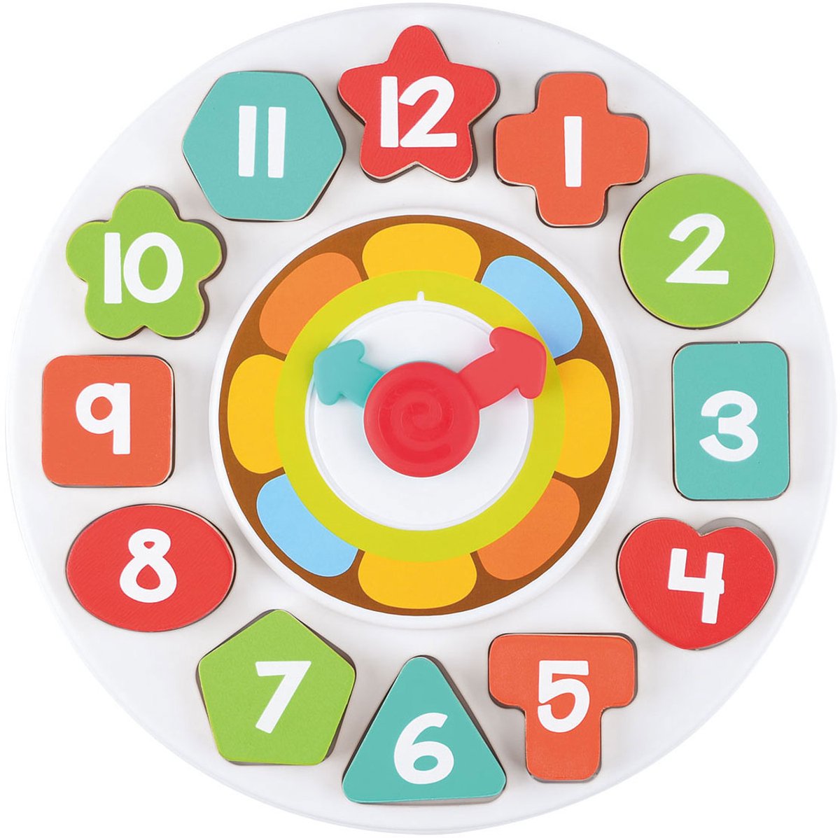 Gioca a forme di smistamento in legno e orologio per l'apprendimento, 13dlg.