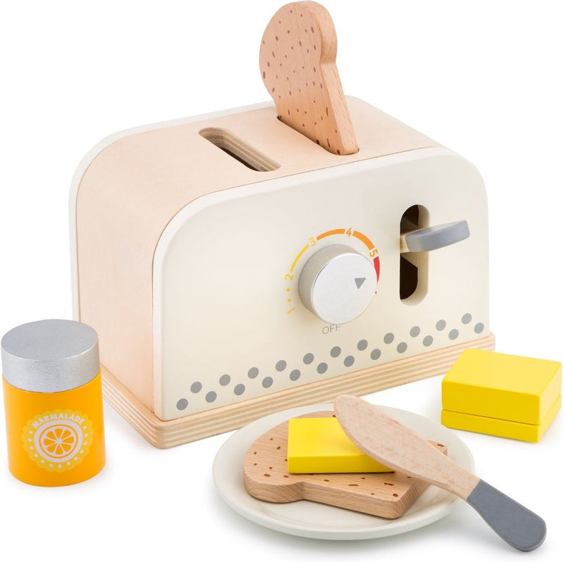 Set da gioco per tostapane in legno Woet ® - incluso pane, burro, coltello, piatto e marmellata - robot da cucina giocattolo - tostapane per bambini - giochi di ruolo da cucina - da 3 anni