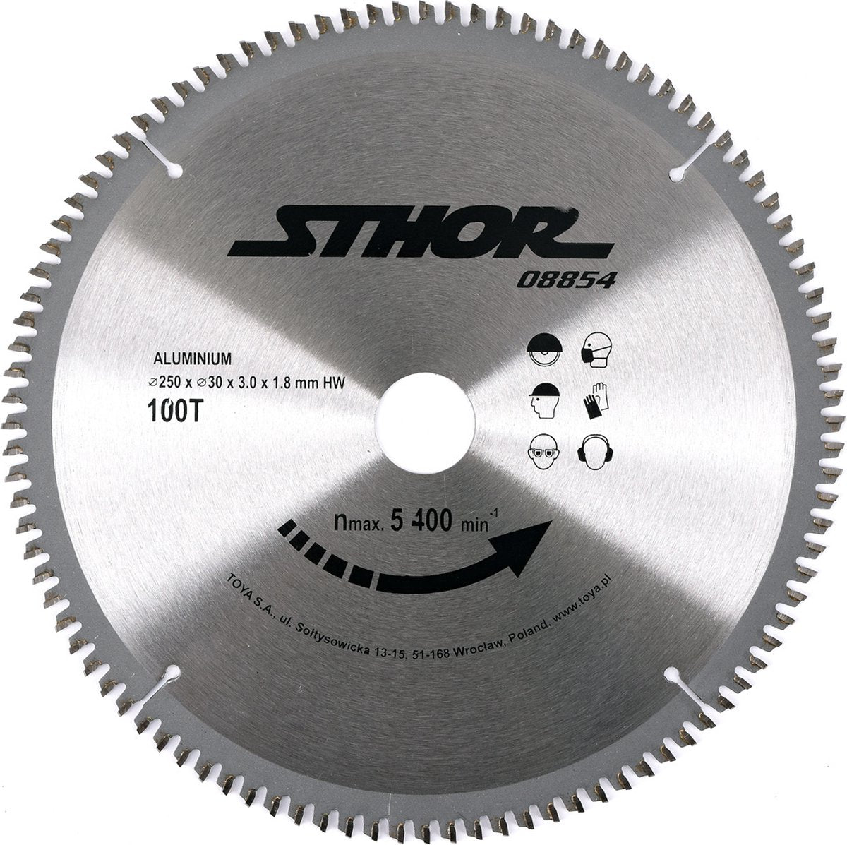 Sthor cirkelzaagblad ø250mm - 100t -binnendiameter 30 mm - voor aluminium