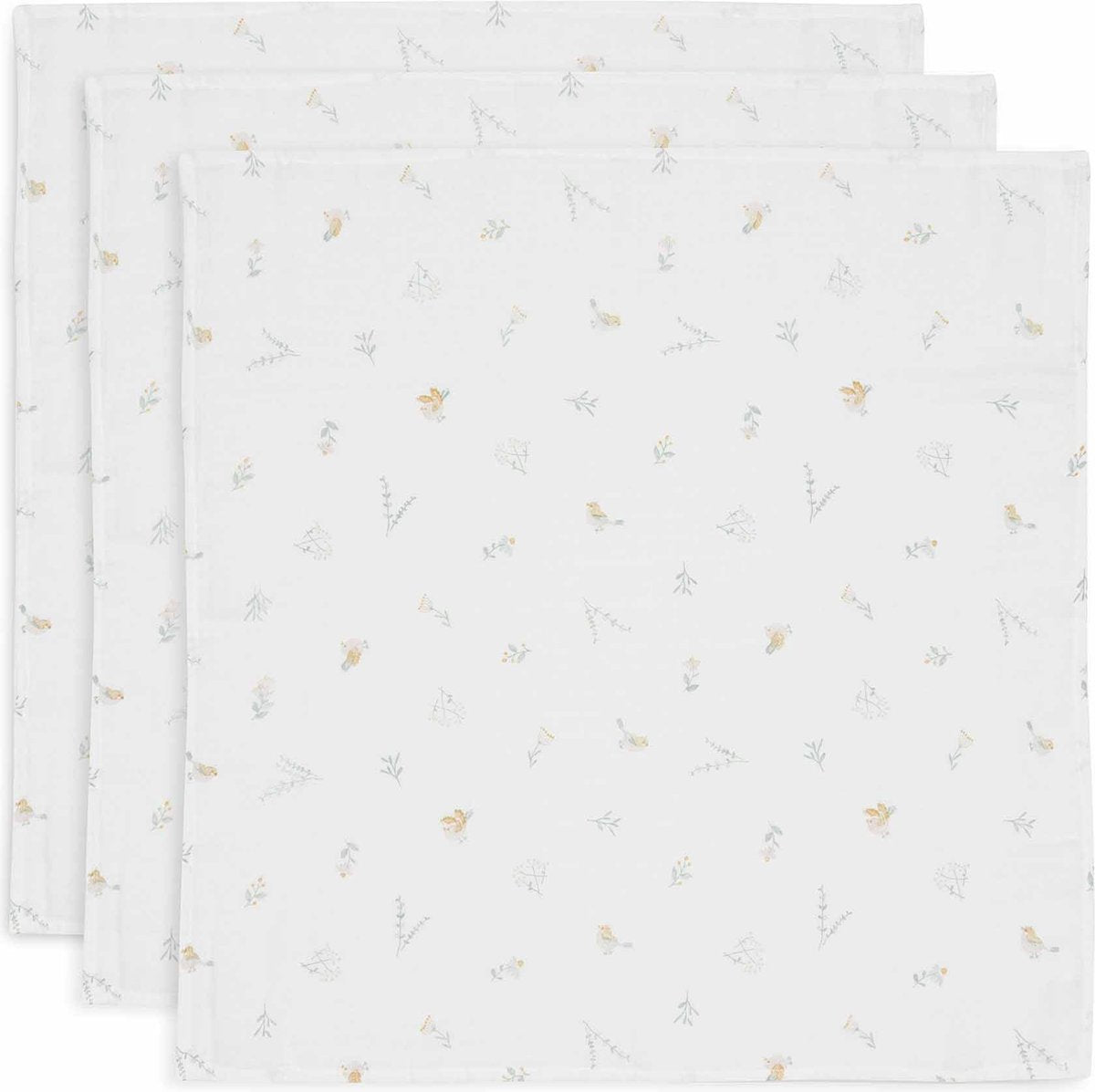 Jollein - panno idrofilo piccolo 70x70 cm - panni salva ruttino - cotone morbido - 3 pezzi - adorabili uccellini