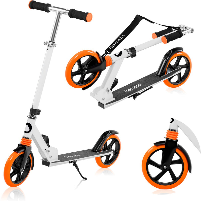 Patinete Lionelo luca - patinete plegable hasta 100 kg - rodamientos abec-7 - ruedas de 200 mm - amortiguación resistente a los golpes - 3 posiciones de altura - plataforma antideslizante - adolescentes adultos