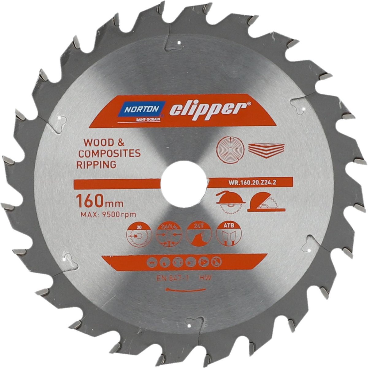 Norton clipper legno e composito - lama per sega atb ripping - 160mm - 24 denti - per seghe circolari e troncatrici