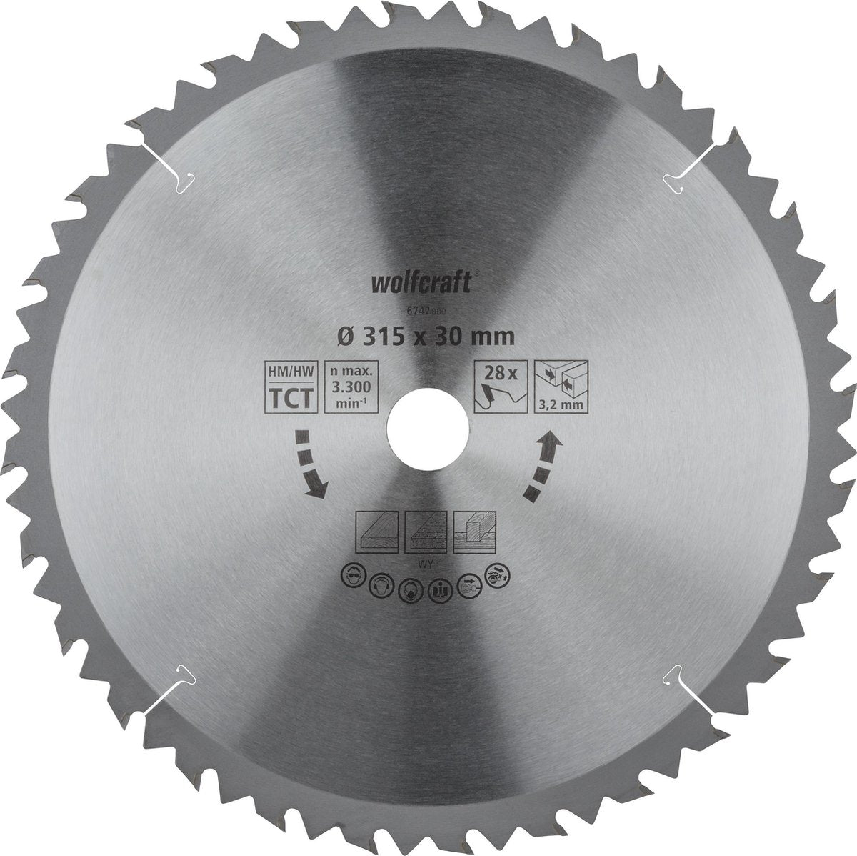 Wolfcraft - hoja de sierra circular de mesa 315x30mm - 28 dientes - hoja de sierra para sierra de mesa - 6742000