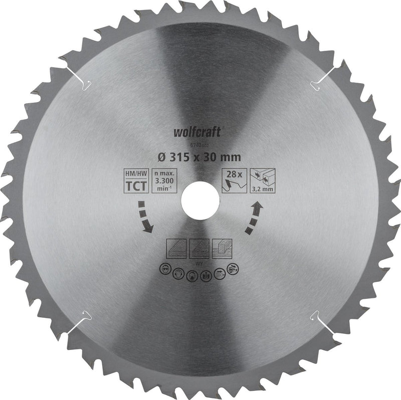 Wolfcraft - lama per sega circolare da tavolo 315x30mm - 28 denti - lama per sega da tavolo - 6742000
