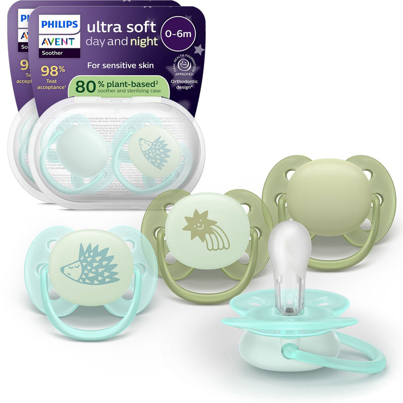 Philips avent ultra soft nighttime - da 0 a 6 mesi - ciuccio che si illumina al buio - confezione da 4 -scf094 09