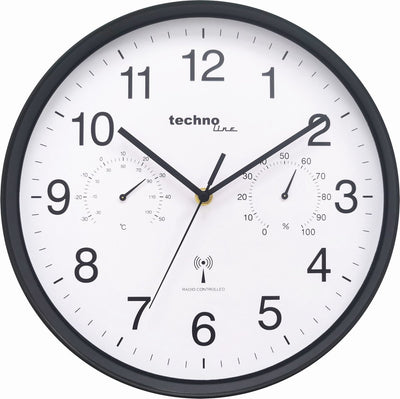 Technoline wt 8945 - orologio da parete - analogico - rotondo - finestra in plastica - visualizzazione dell'ora radiocontrollata - temperatura interna - umidità interna - nero