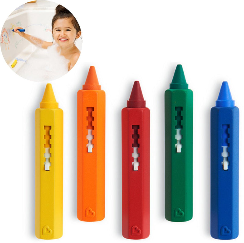 Pastelli da bagno Munchkin - colori nella vasca da bagno - giocattoli da bagno - pastelli da bagno - set di 5 pastelli da bagno colorati - facili da lavare - pastelli da doccia - da 12 mesi - per piastrelle e vasca da bagno