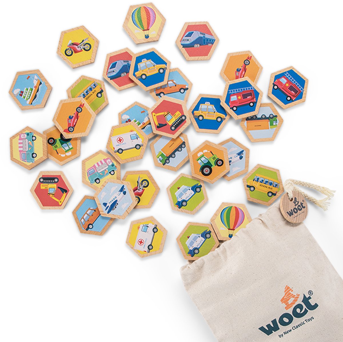 Woet ® gioco memory in legno con veicoli - gioco memory per bambini - fsc - inclusa custodia - giocattolo educativo - da 2 anni