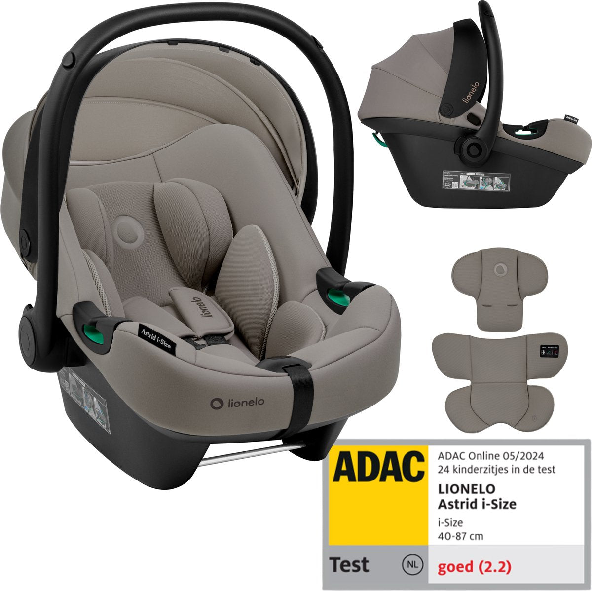 Lionelo Astrid i-size car seat – adac 5-star – 40-87 cm – rwf – memory foam – adjustable headrest (7 cm) – holmbergs belts – compatible with isofix-base stroller – i-size standard – light safe