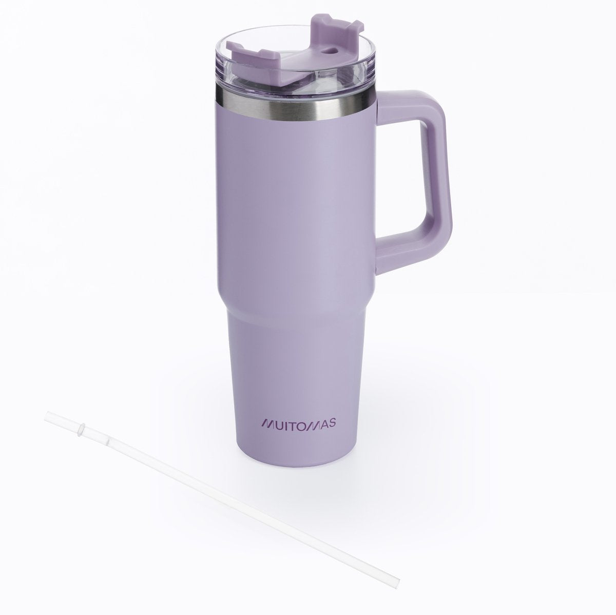 Tazza da viaggio Muitomas - tazza da viaggio - doppia parete isolante - pratico manico in paglia - 900 ml - viola
